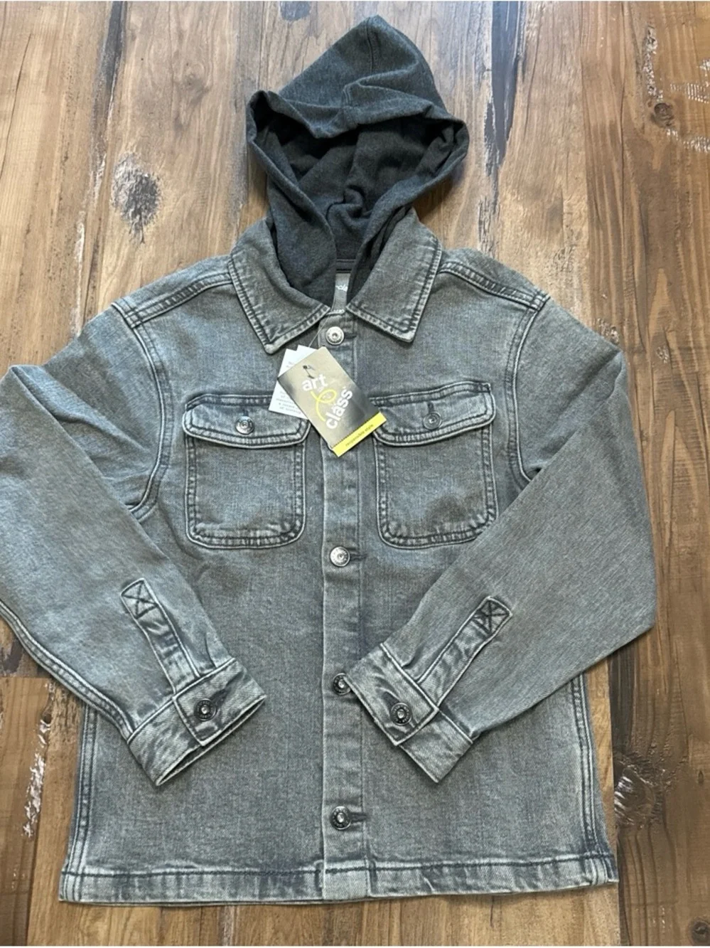 art class Grey Hooded Denim Shirt Jacket